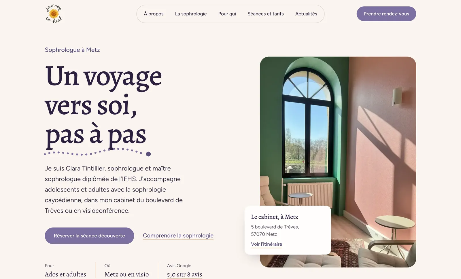 Page d'accueil du site Journey to Heal