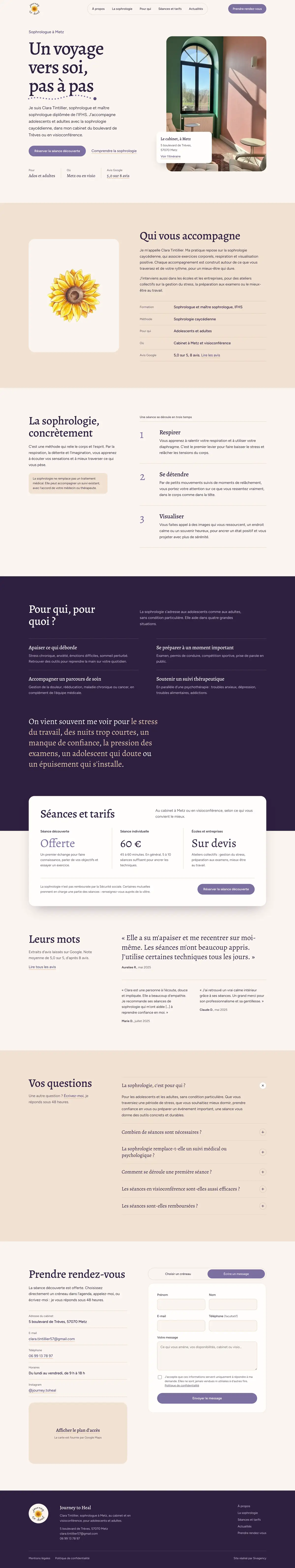 Le site Journey to Heal, de haut en bas